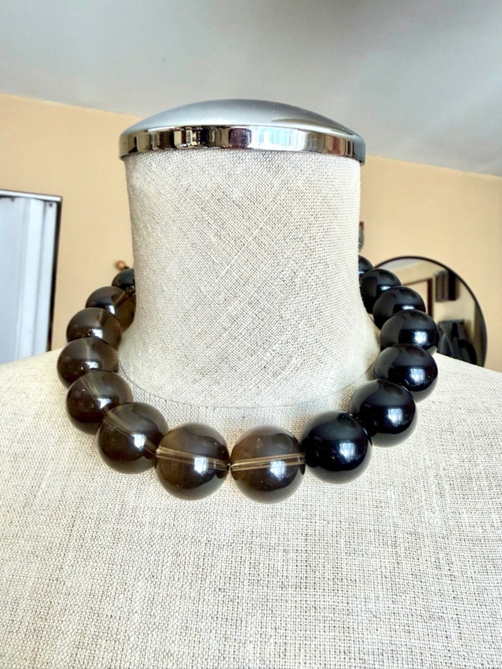 Bold Half-and-Half Statement Necklace | Chunky Smoky & Black Beads